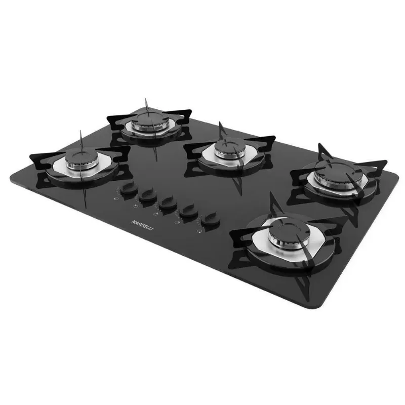 Cooktop Nardelli à Gás Ndl 5b Vidro Preto Flange Inox Preto Bivolt