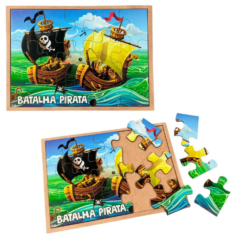Quebra Cabeça Infantil Mdf Madeira Educativo Piratas 15 Pçs