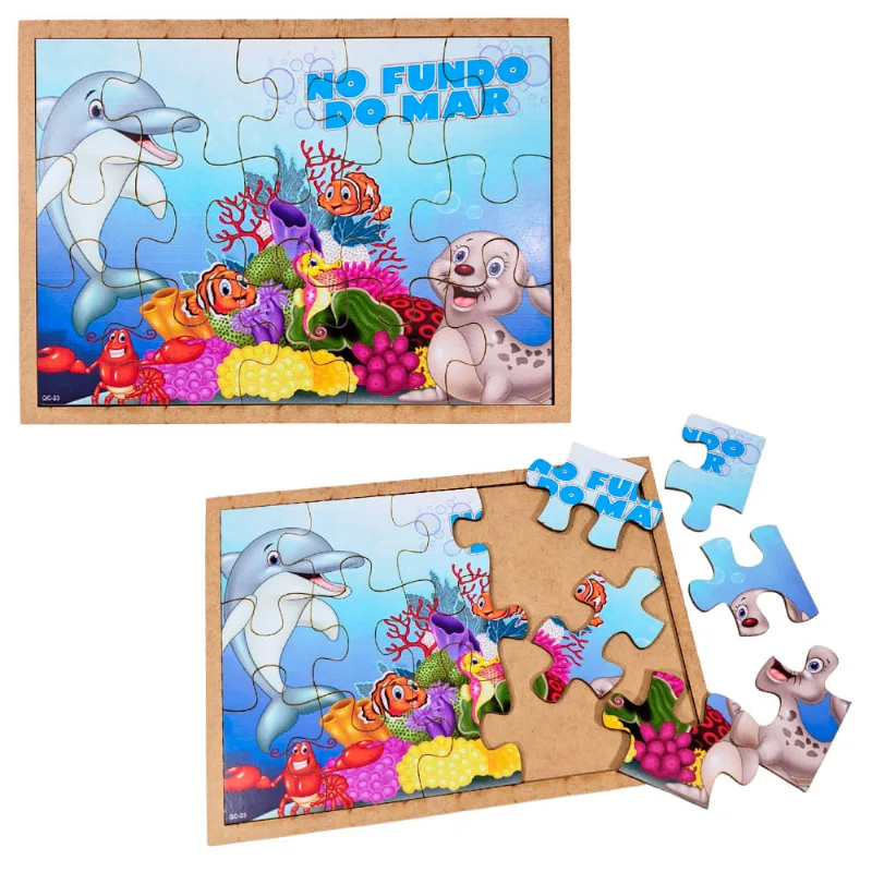 Quebra Cabeça Infantil Mdf Madeira Educativo Oceano 15 Peças