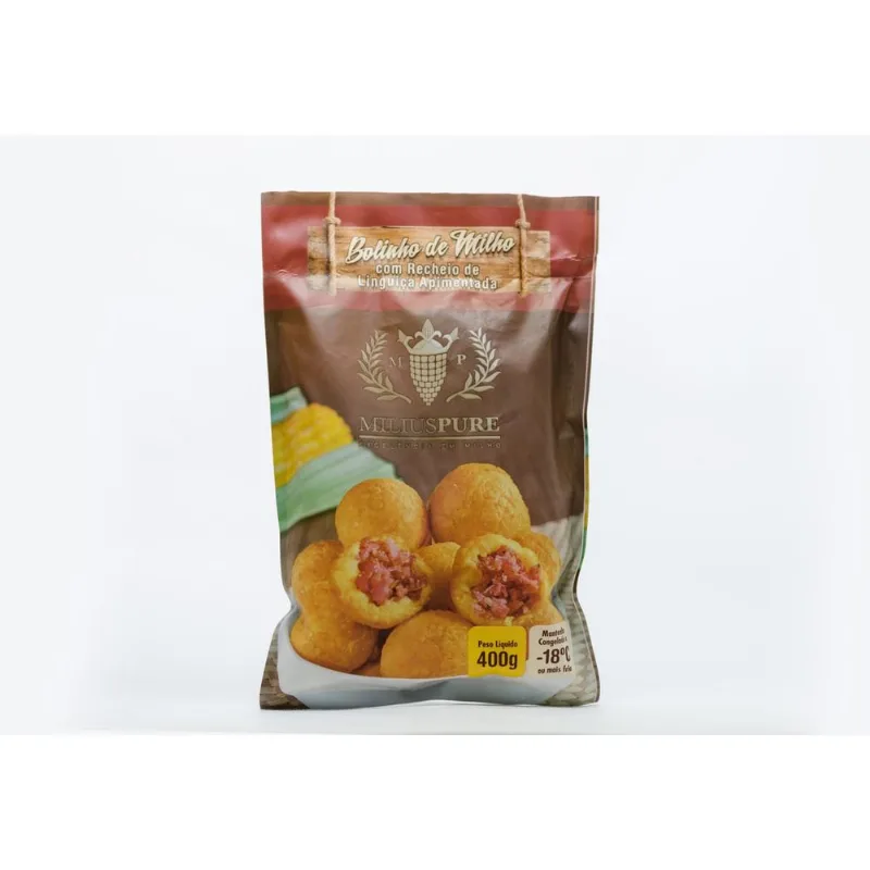 Bolinho de Milho Recheado de Linguiça Apimentada MiliusPure Pacote 400g