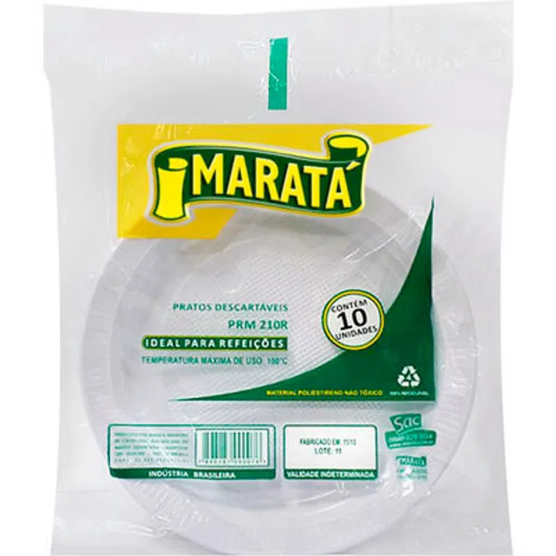 Prato Descartável Maratá 21cm - Branco Raso 10 un