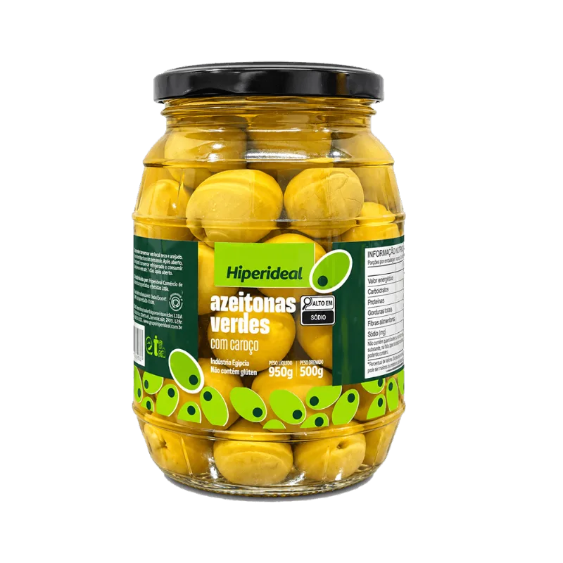 Azeitona Verde Importada Hiperideal com Caroço 500g