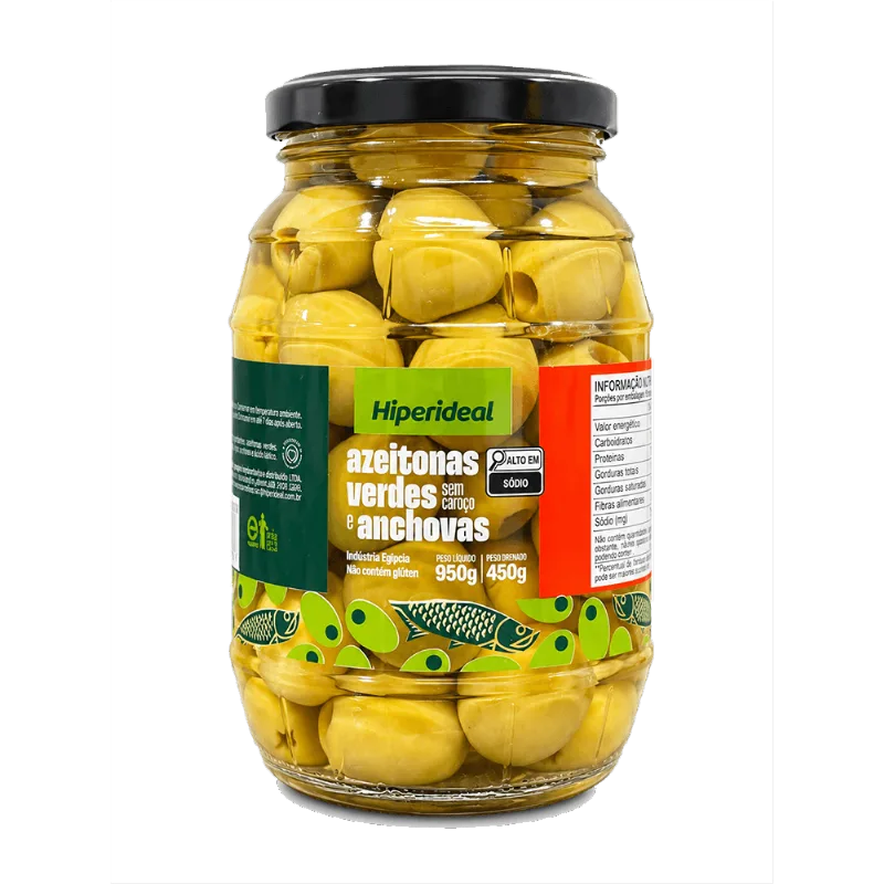 Azeitona Verde Importada Hiperideal Anchova 450g