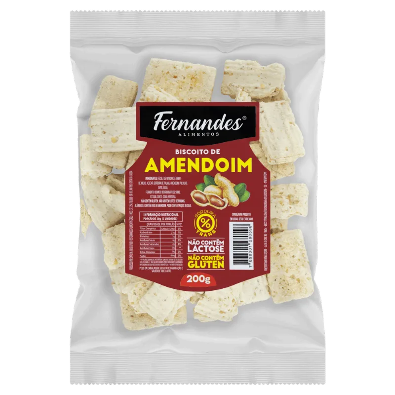 Biscoito Amendoim sem Glúten Zero Lactose Fernandes Pacote 200g
