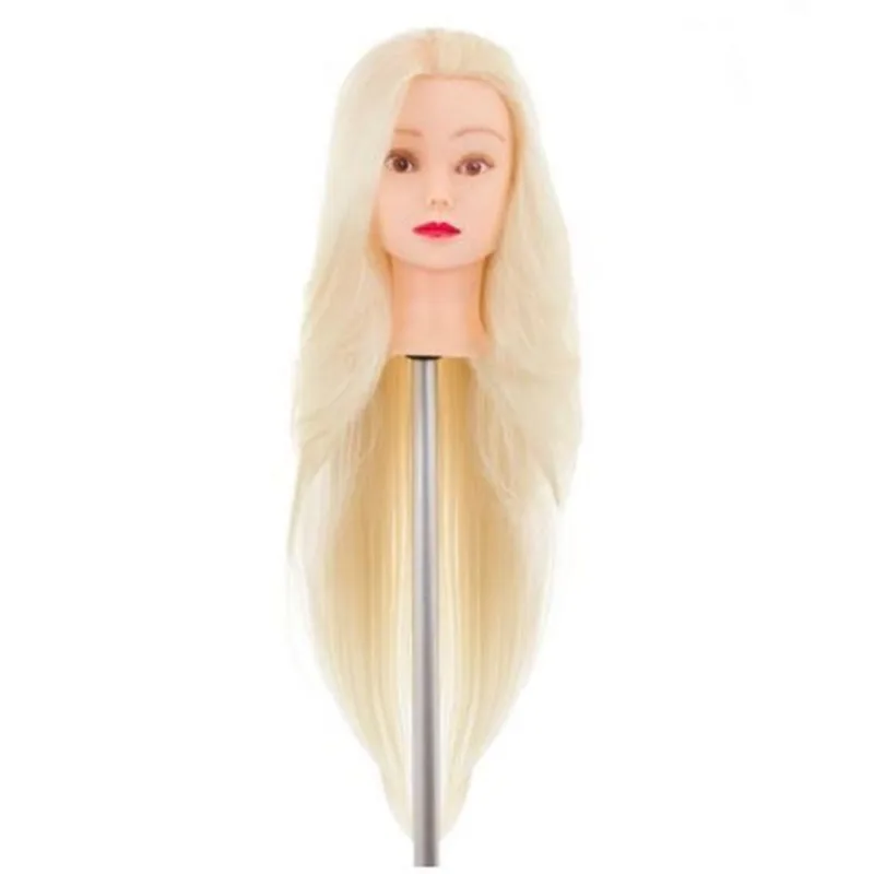 Cabeça De Boneca Sintética Loira 50 Cm E Suporte De Mesa