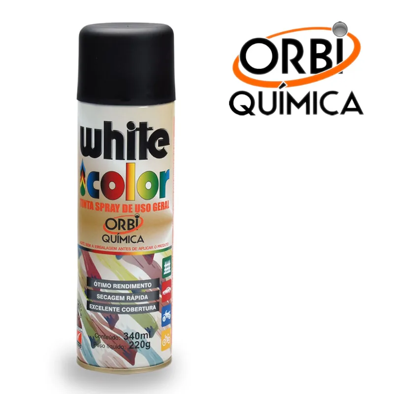 White Color Tinta Spray 340ml - Preto Fosco Orbi