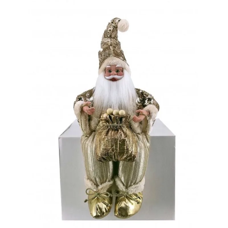 Papai Noel Musical Sentado Dourado Com Paetê Natal Luxo 40cm
