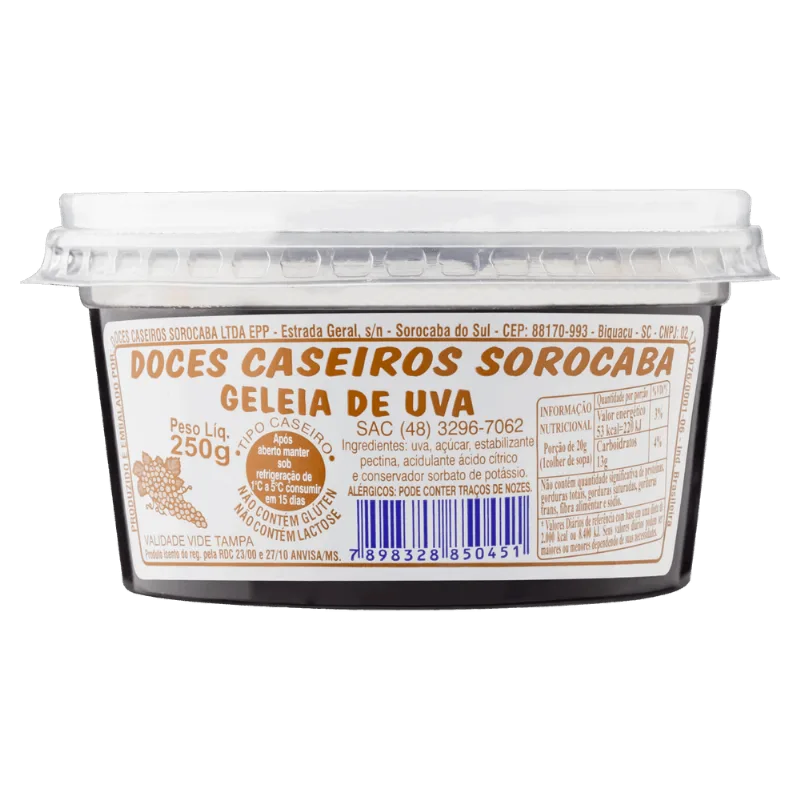 Geleia Caseira Uva Doces Caseiros Sorocaba Pote 250g