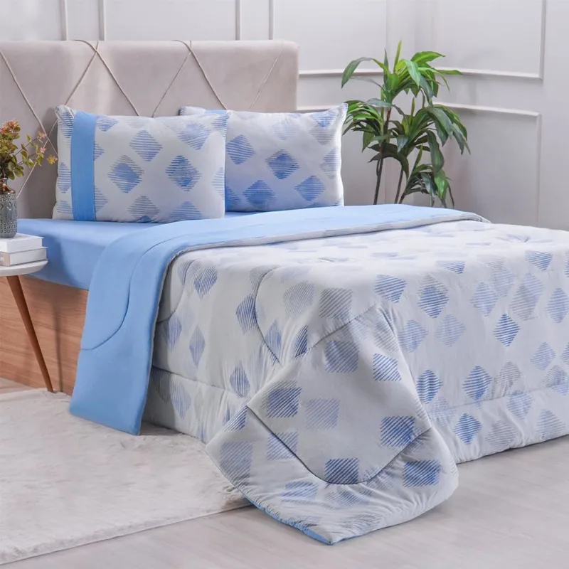 Edredom Casal Bella Cama Malha 125g/m² 100% Algodão 200x220cm Azul