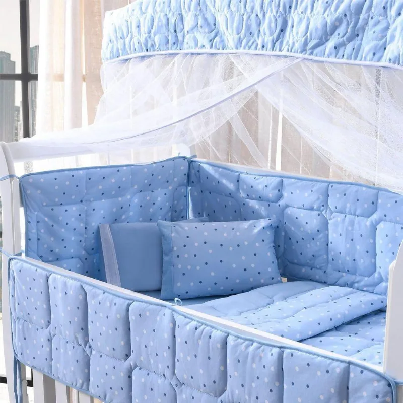 Edredom De Berço Malha 100% Algodão Antialérgico 95x140cm Póa Azul