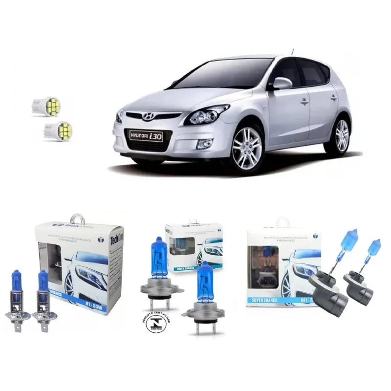 Kit Lâmpadas Super Branca 8500k Farol Alto Baixo E Milha + Pingos Hyundai I30 2009 À 2012