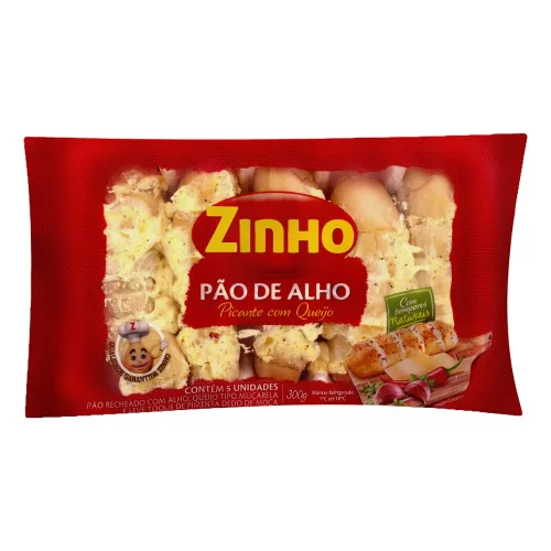 Pão De Alho Recheio Picante Com Queijo Zinho Pacote 300g - ZINHO