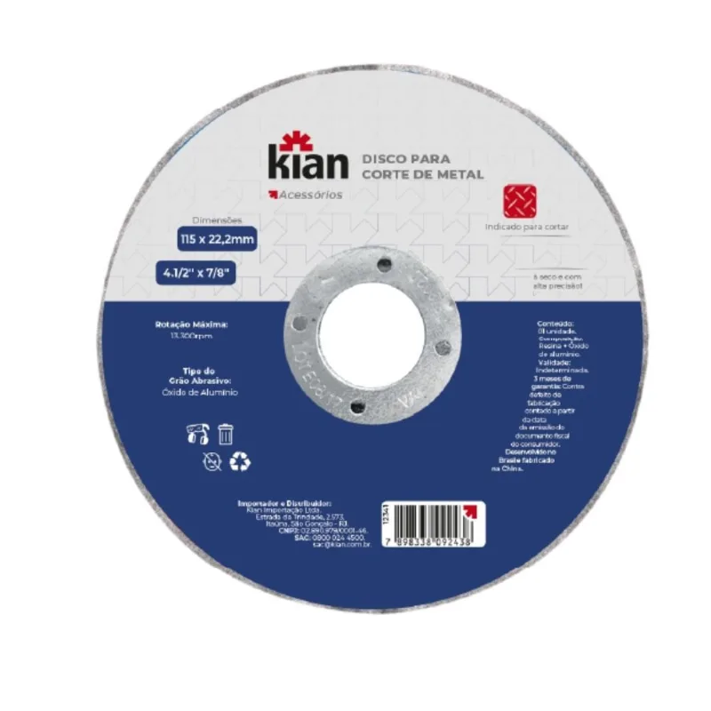 Disco de Corte para Metal 7" 180x1,6x22,23mm Kian