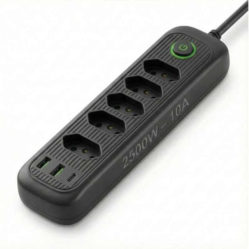 Régua Energia 5 Tomadas + Usb Tipo-c Cabo 2m Filtro Linha - OUTRAS - Papelaria