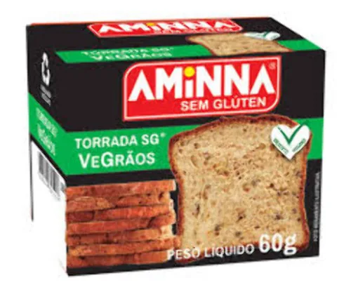 TORRADA VEGANA AMINNA GRÃOS SEM GLUTEN 60G - AMINNA