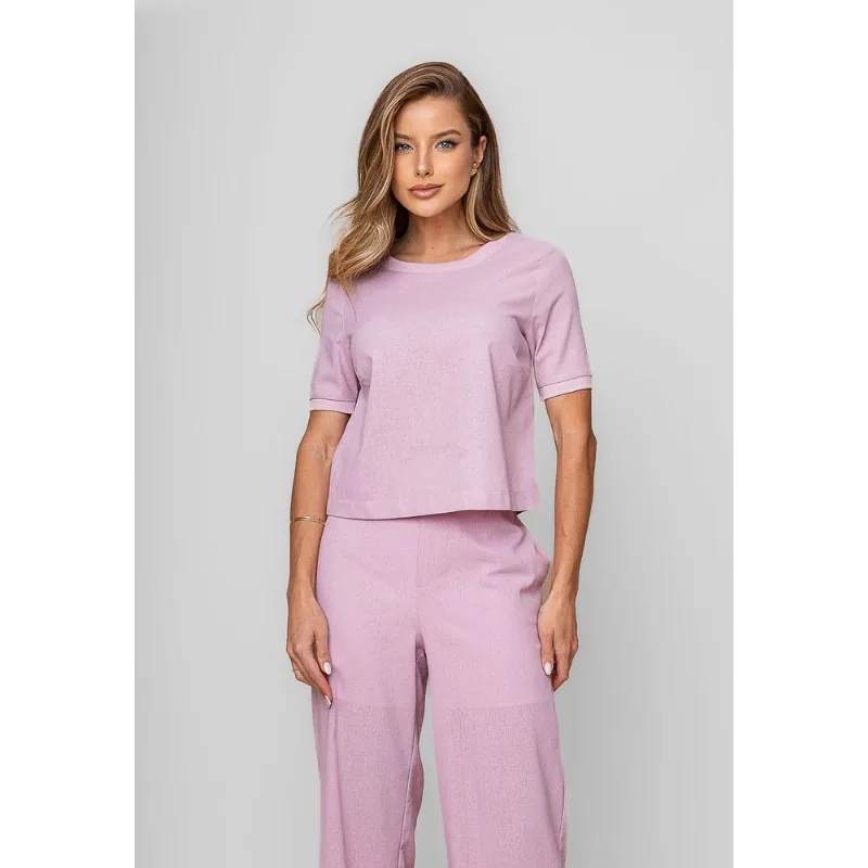Blusa Alfaiataria Gola Ribana Manga Curta Rosa Salvatore Tamanho P
