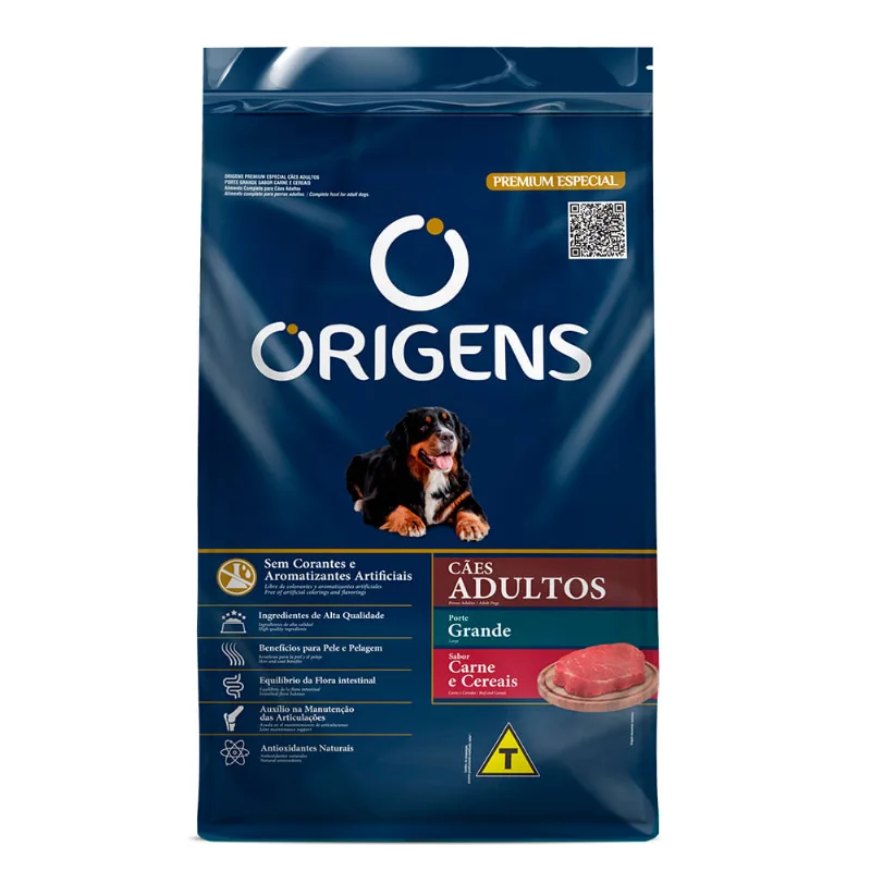 Ração Origens Cães Adultos Porte Grande Carne e Cereais 20kg