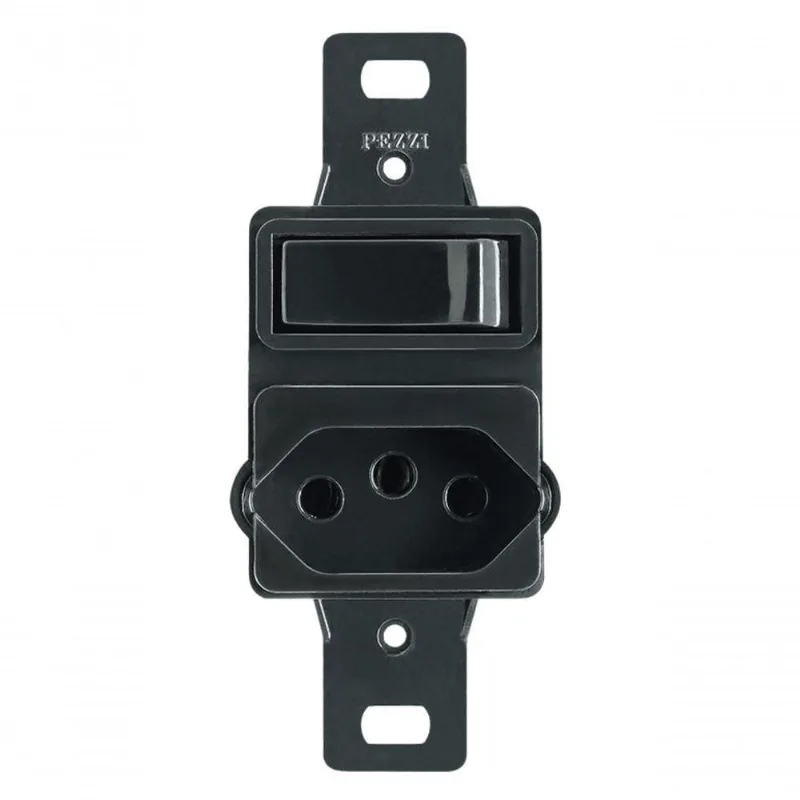 Conjunto Embutir com Placa para Condulete 14008 1S + 1T 2P+T 10A NBR14136 Bivolt Preto Pezzi