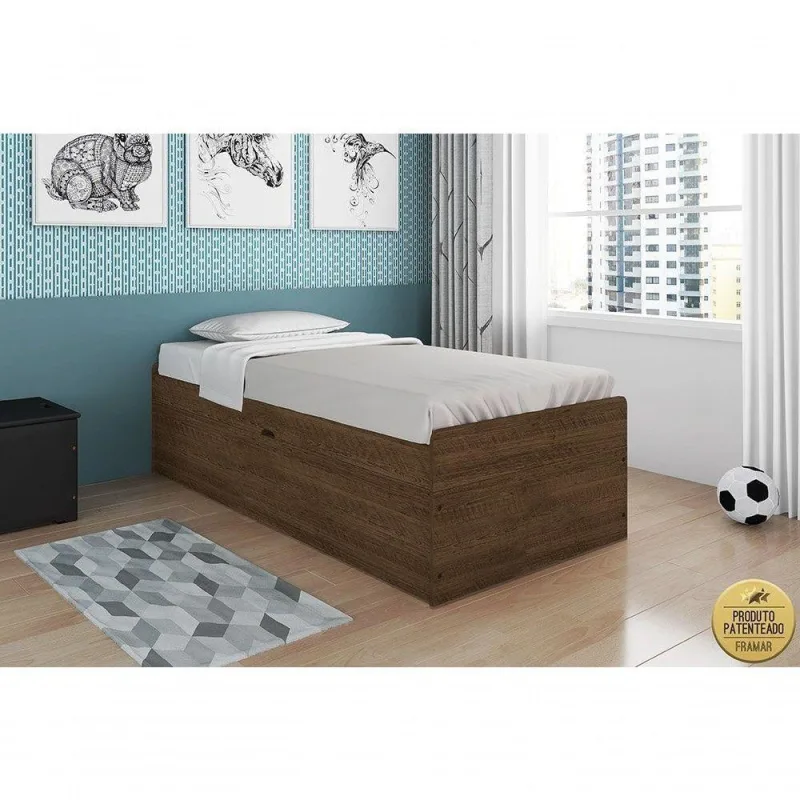 Cama Solteiro Camila com Baú em MDF-MDP Malbec Framar Móveis - Framar Móveis - Móveis