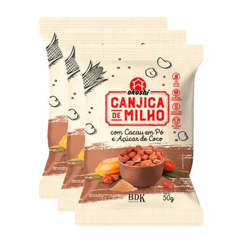 Kit 3x: Canjica De Milho Com Cacau/açúcar De Coco Okoshi 50g - Okoshi - Mercearia