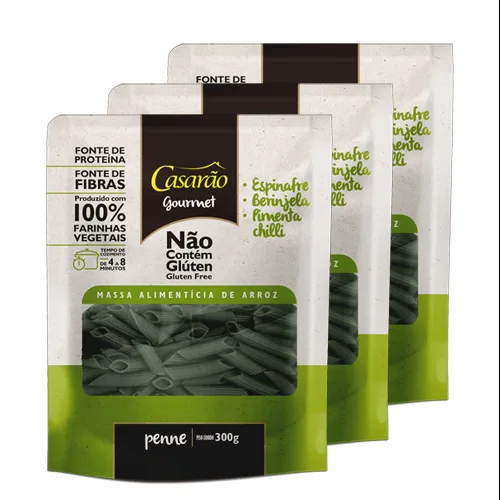 Kit 3x: Macarrão Penne Espinafre Sem Glúten Casarão 300g - Não Informado - Mercearia