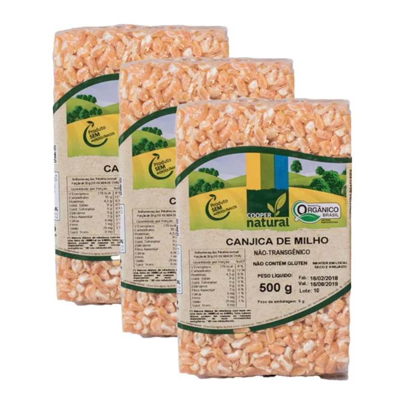 Kit 3X: Canjica de Milho Amarelo Orgânico Coopernatural 500g