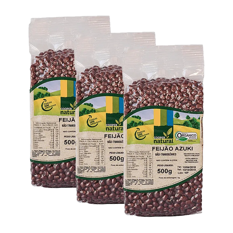 Kit 3x: Feijão Azuki Orgânico Coopernatural 500g - Não Informado - Mercearia