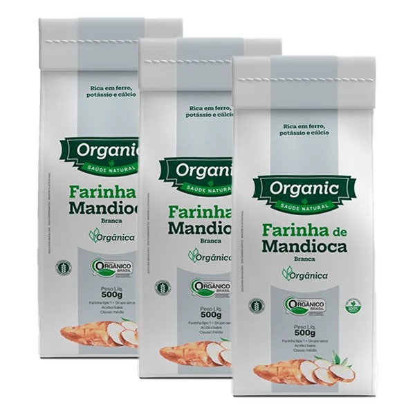 Kit 3x: Farinha De Mandioca Branca Orgânica Organic 500g - Organic - Mercearia