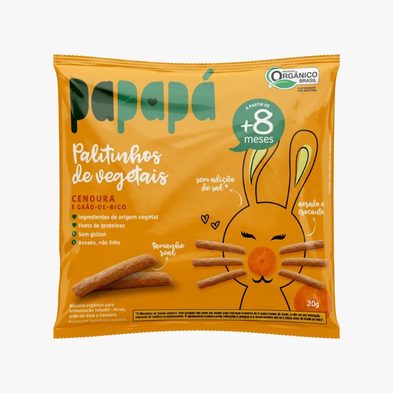 Kit 3X: Palitinhos de Vegetais Infantil Cenoura Papapá 20g
