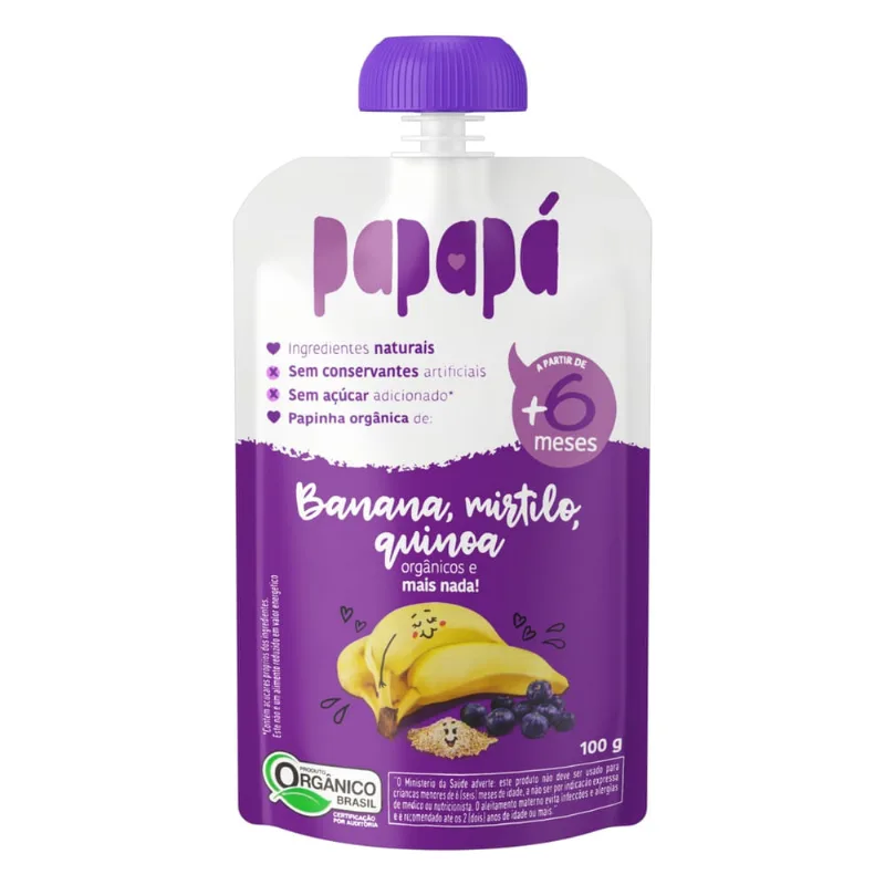 Kit 3X: Papinha Org. de Banana, Mirtilo e Quinoa Papapá 100g