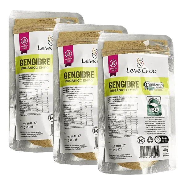 Kit 3x: Gengibre Em Pó Orgânico Leve Crock 60g - Não Informado