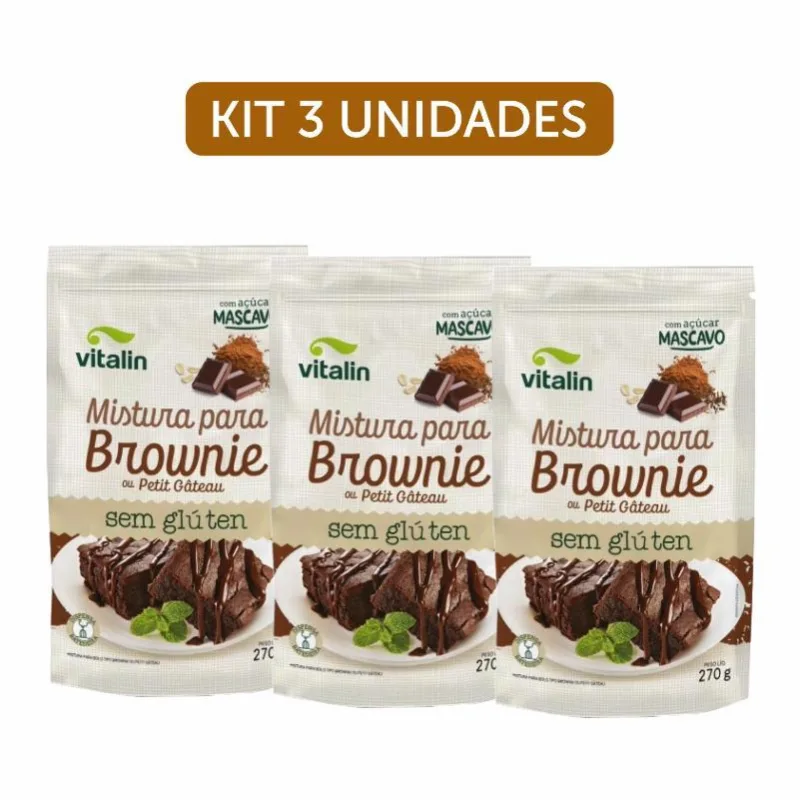 Kit 3x: Mistura Para Brownie Sem Glúten Vitalin 270g - Não Informado - Mercearia