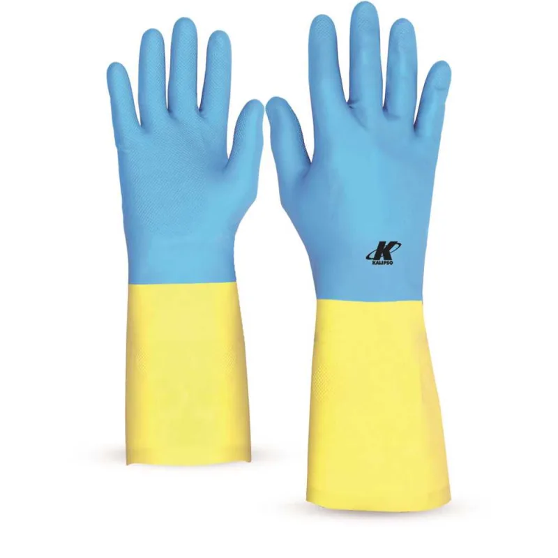 Luva de Látex com Neoprene Flocada Azul e Amarela - KALIPSO - KALIPSO - Epi