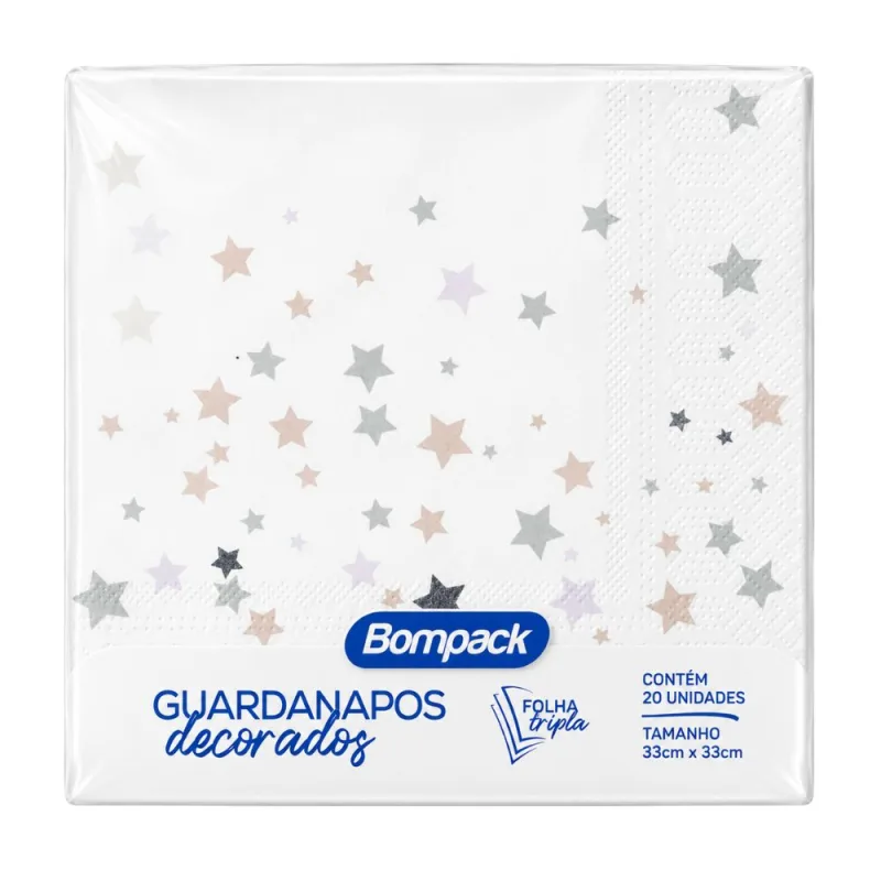 Guardanapo 33x33cm Estrelas Bompack 20 unidades - BOMPACK - Casa E Utilidades