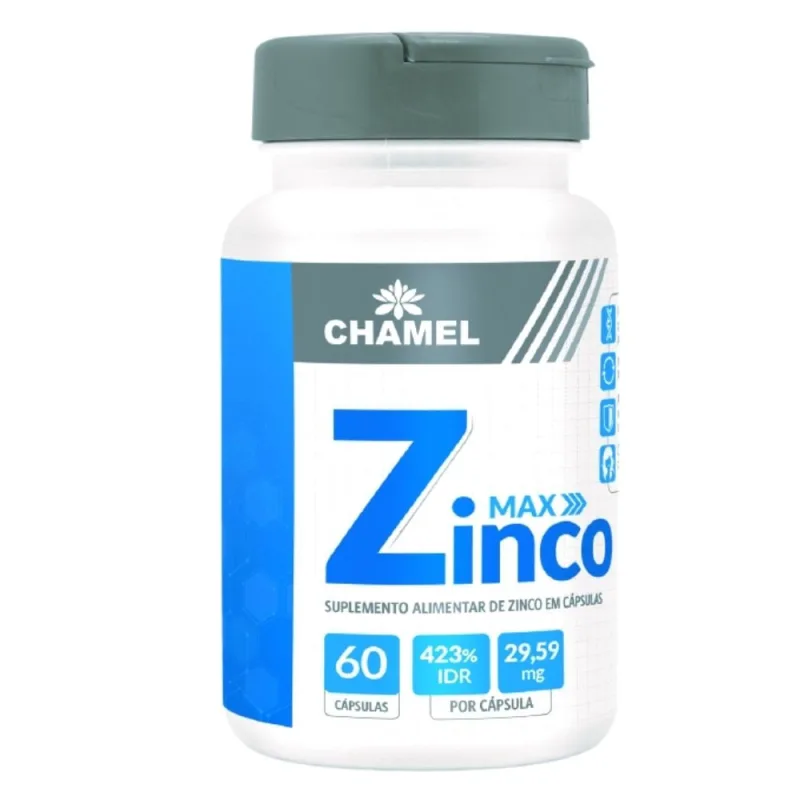 Zinco Max  60 cápsulas  Chamel  (Alto Teor de zinco (29,59 mg) - Chamel - Suplementos Alimentares