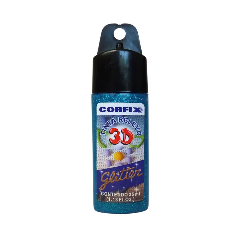 Tinta Relevo 3D Glitter Corfix 508 Azul Turquesa 35ml