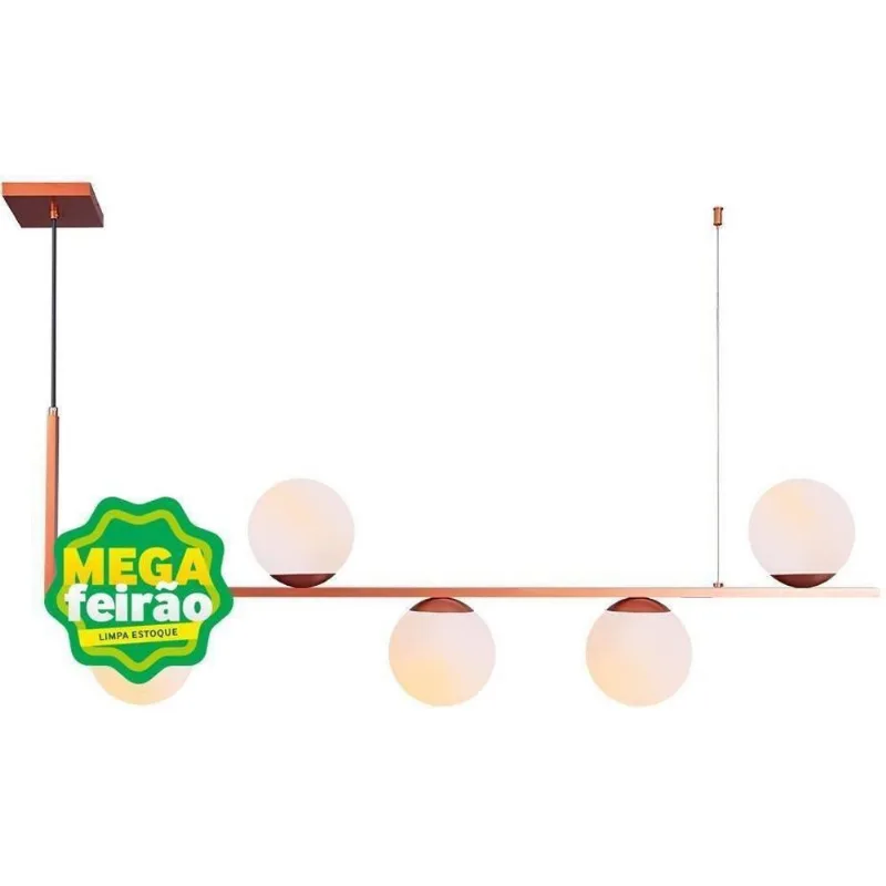 Pendente 5 Lâmpadas Havana 20W Alumínio e Vidro Startec 146000026 Cobre Bivolt