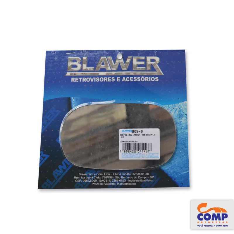 Lente de Espelho Retrovisor Direito Ka até 2007 Blawer 3005 - D Lado Passageiro Tipo Metagal