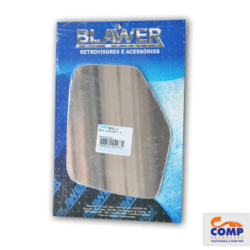 Lente de Retrovisor Esquerdo Ecosport 2003 até 2012 Lado Motorista Sem base Qualidade Segurança Blawer 3015 - E