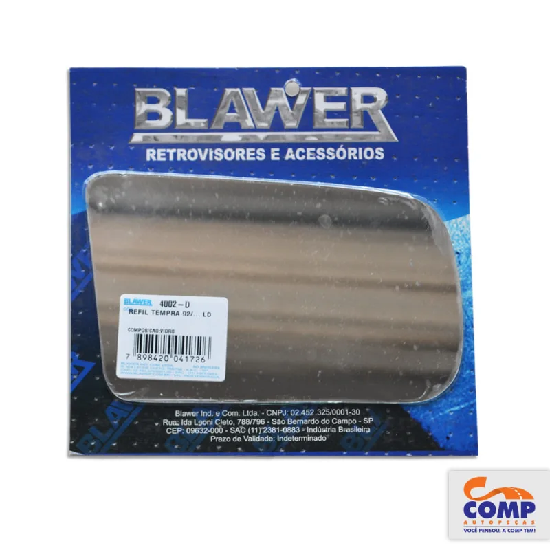 Lente de Espelho Retrovisor Direito Tempra 1992 até 1999 Lado Passageiro 4002- D Blawer