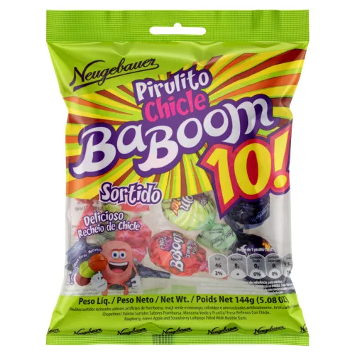 PB BABOOM 10 SORT CHICLE 40X144G 12.0G - NEUGEBAUER - Açúcares E Confeitaria
