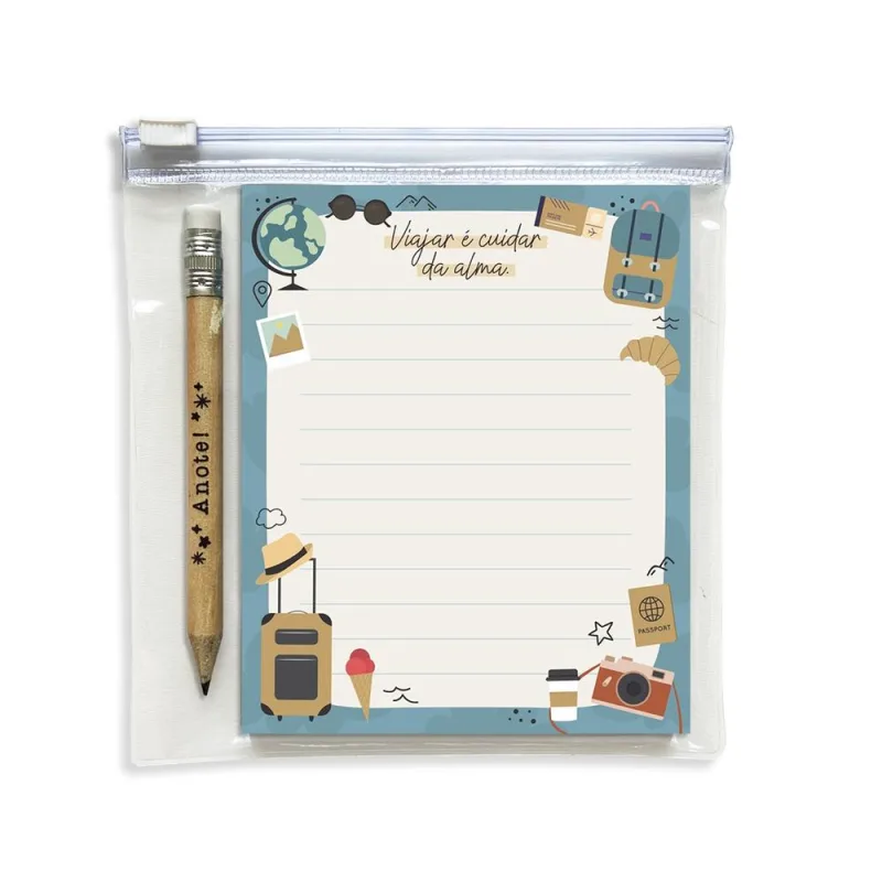 Bloco De Anotações Viagem 50 Folhas + Mini Lápis - LC - Papelaria