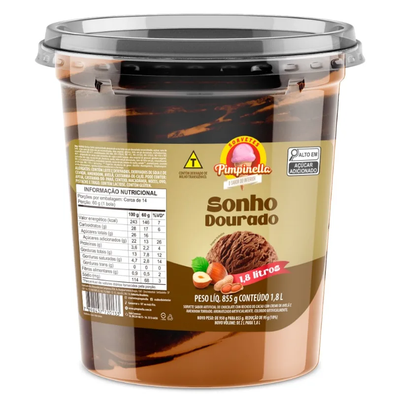 Sorvete Pimpinella Sonho Dourado 1,8L