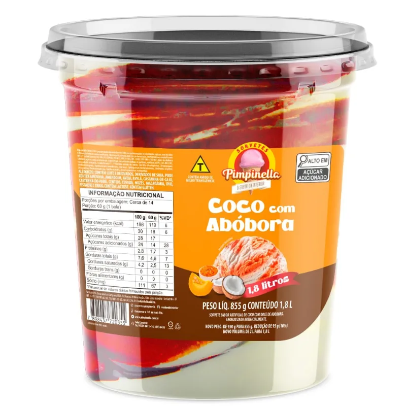 Sorvete Pimpinella Coco com Abóbora 1,8L