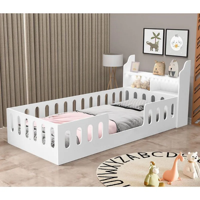 Cama De Criança Helo Solteiro Com Nicho E Led - Branca - Cor: Branco - FORMA