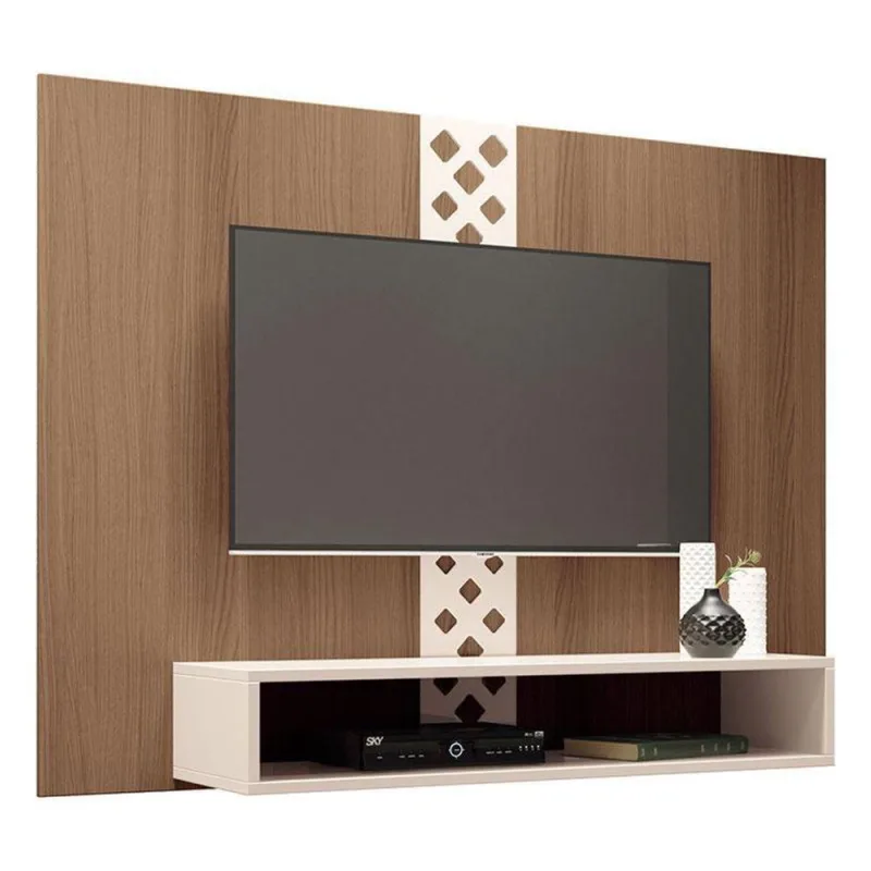 Painel Para Tv Home Suspenso Form Castanho Off White – Hb Móveis - Hb Moveis - Agro
