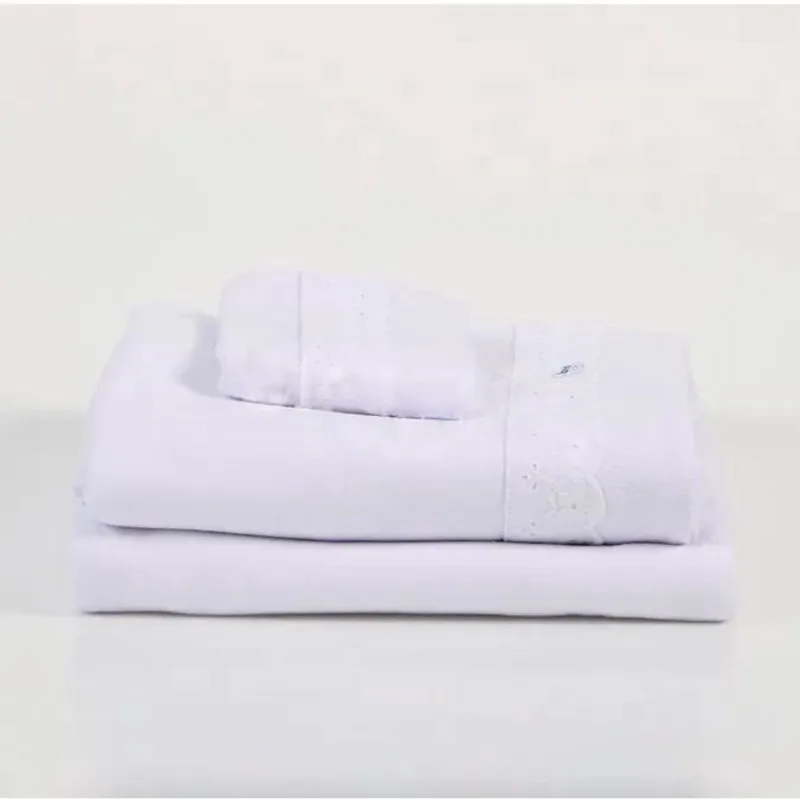 Lençol Berço 3 Peças Malha Fio 30 Cordão Branco