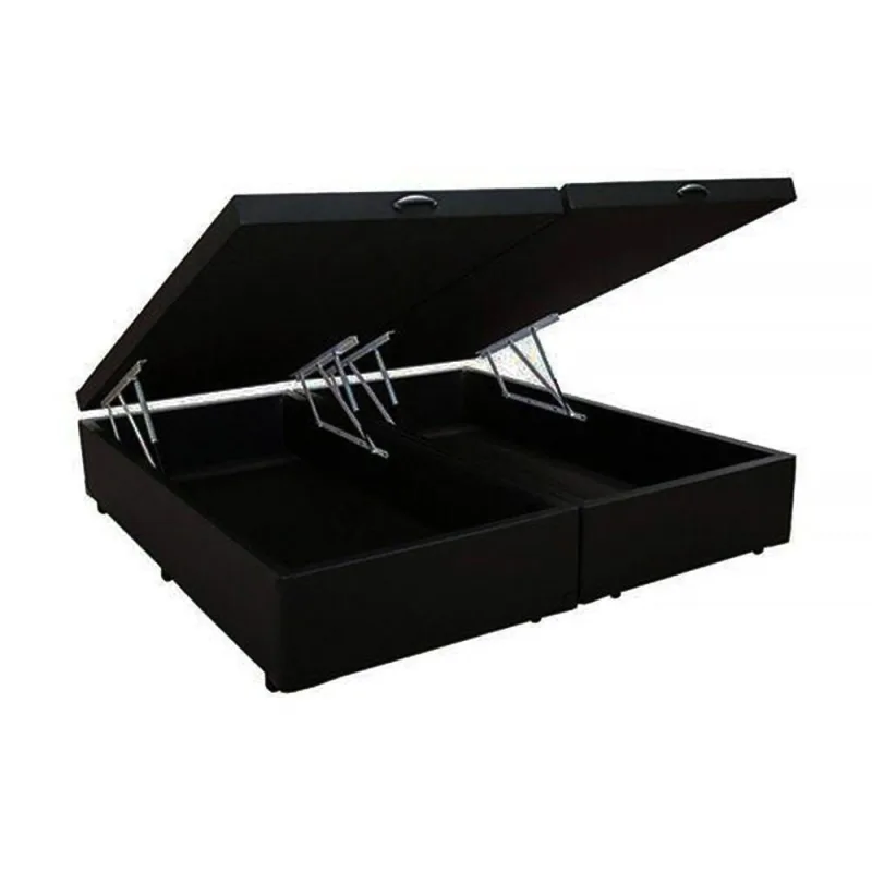 Cama Box com Baú Queen Homequeen Blindado Conjugado Suede Preto Homequeen 158CM - OUTRAS - Colchões