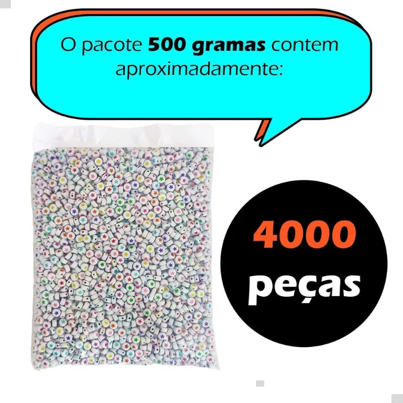 Pacote 500gr Miçanga Infantil Estrelas Redondas Coloridas