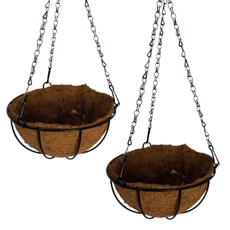 2 Vasos De Fibra De Coco 30cm Plantas Suspenso Com Corrente